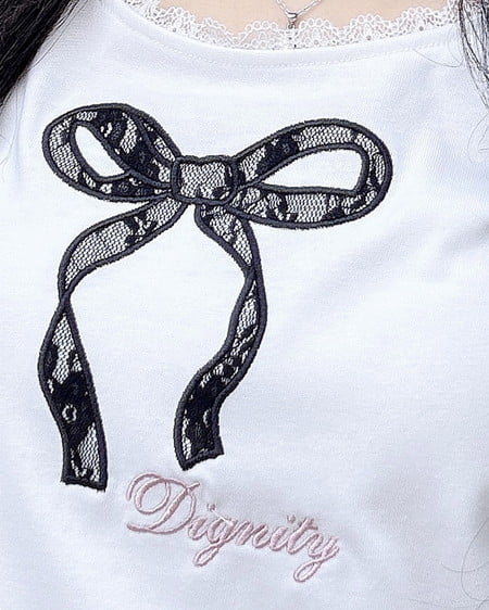 INGNI（イング） レース付きリボンTシャツ ｵﾌﾎﾜｲﾄ