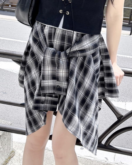 腰巻シャツ風チェック柄スカパン