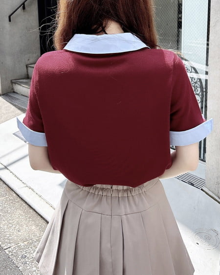 INGNI（イング） ダブルカラー胸刺繍半袖ポロニット ﾎﾞﾙﾄﾞｰ/ﾌﾞﾙｰ