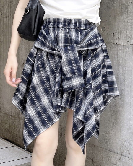腰巻シャツ風チェック柄スカパン