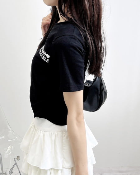 INGNI（イング） サイドドロストバックサガラハートTシャツ ｸﾛ/ｵﾌﾎﾜｲﾄ