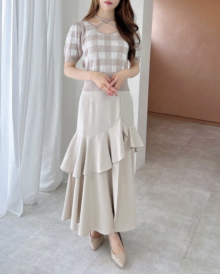 INGNI（イング） バックレースアップアシメスリットスカート ﾗｲﾄﾍﾞｰｼﾞｭ