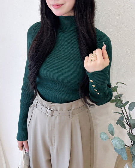INGNI（イング） ボトル袖金ボタンニット ｸﾞﾘｰﾝ