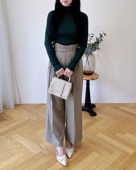 INGNI（イング） 共ベルト付ワイドパンツ ﾍﾞｰｼﾞｭ