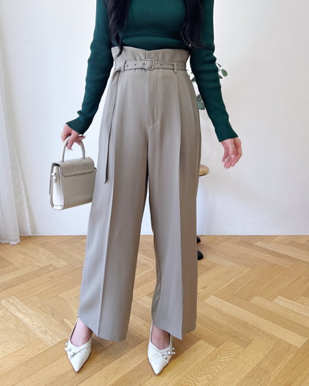 INGNI（イング） 共ベルト付ワイドパンツ ﾍﾞｰｼﾞｭ