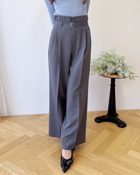 INGNI（イング） 共ベルト付ワイドパンツ ﾁｬｺｰﾙｸﾞﾚｰ