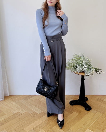 INGNI（イング） 共ベルト付ワイドパンツ ﾁｬｺｰﾙｸﾞﾚｰ