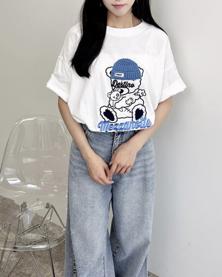 INGNI（イング） 傷ベア刺繍Tシャツ ｵﾌﾎﾜｲﾄ