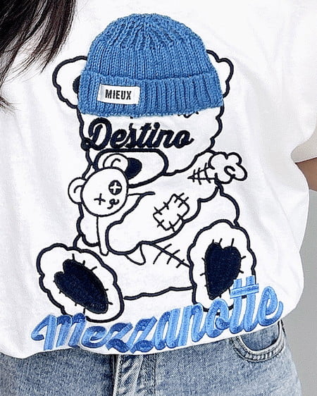 INGNI（イング） 傷ベア刺繍Tシャツ ｵﾌﾎﾜｲﾄ
