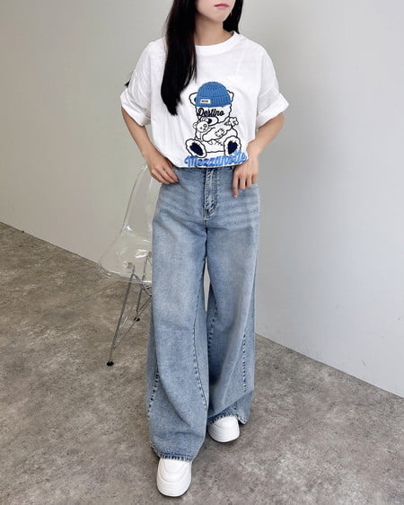 INGNI（イング） 傷ベア刺繍Tシャツ ｵﾌﾎﾜｲﾄ