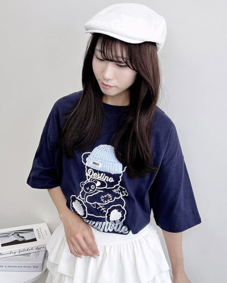 INGNI（イング） 傷ベア刺繍Tシャツ ｺﾝ