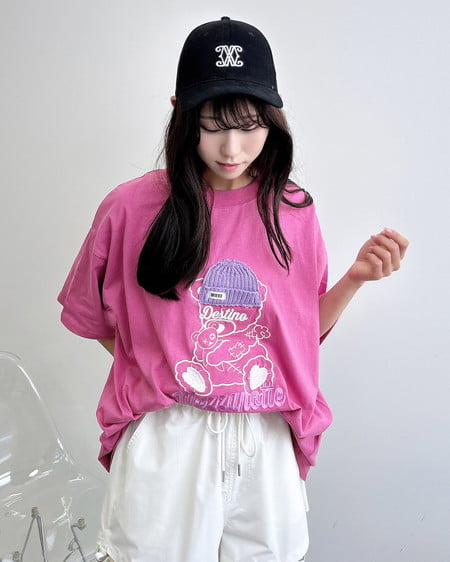 INGNI（イング） 傷ベア刺繍Tシャツ ﾋﾟﾝｸ