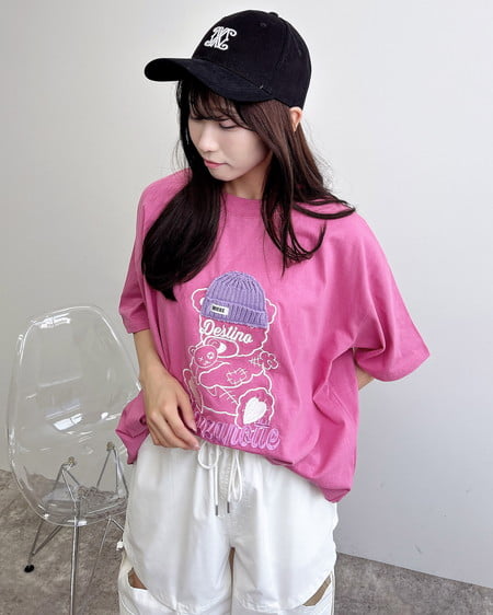 INGNI（イング） 傷ベア刺繍Tシャツ ﾋﾟﾝｸ