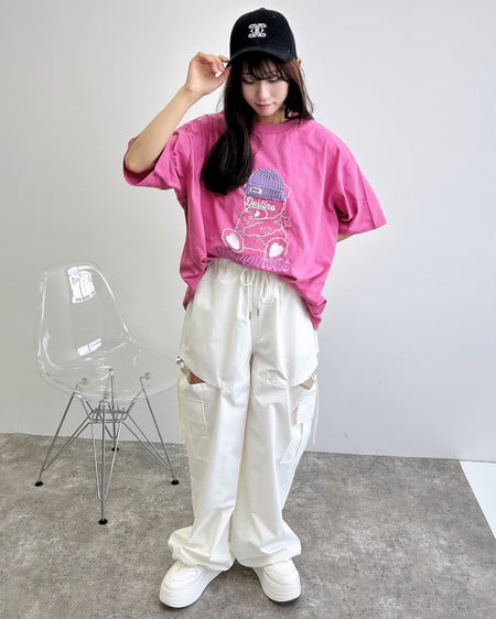 INGNI（イング） 傷ベア刺繍Tシャツ ﾋﾟﾝｸ