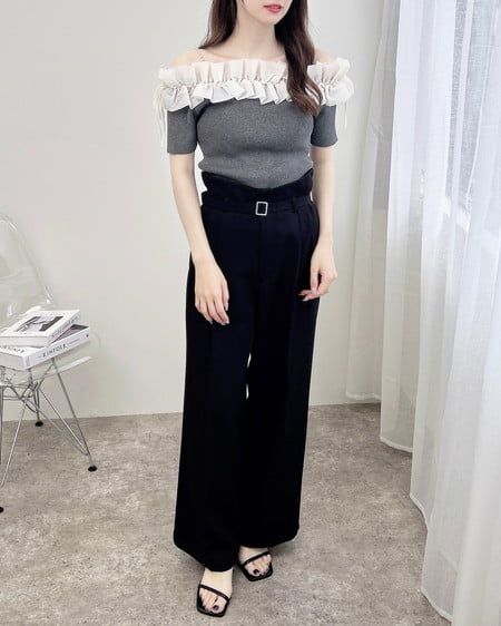 INGNI（イング） 共ベルト付ワイドパンツ ｸﾛ