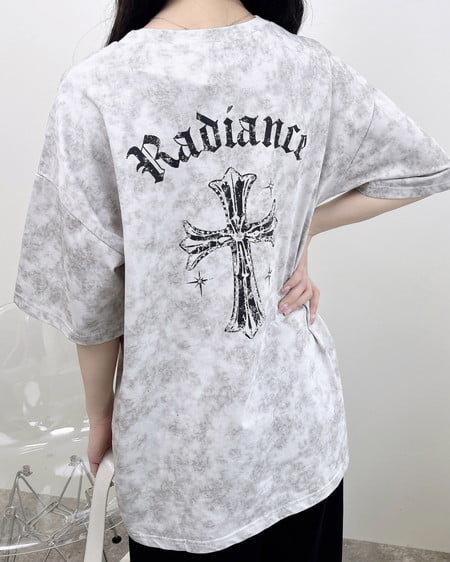 ムラ染めバックラインストーンクロスロゴチュニックTシャツ
