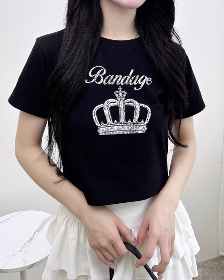 INGNI（イング） ラインストーンクラウンロゴTシャツ ｸﾛ