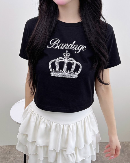 INGNI（イング） ラインストーンクラウンロゴTシャツ ｸﾛ