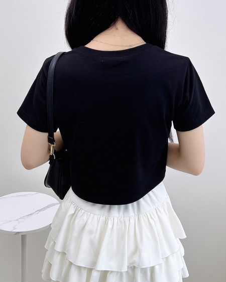 INGNI（イング） ラインストーンクラウンロゴTシャツ ｸﾛ