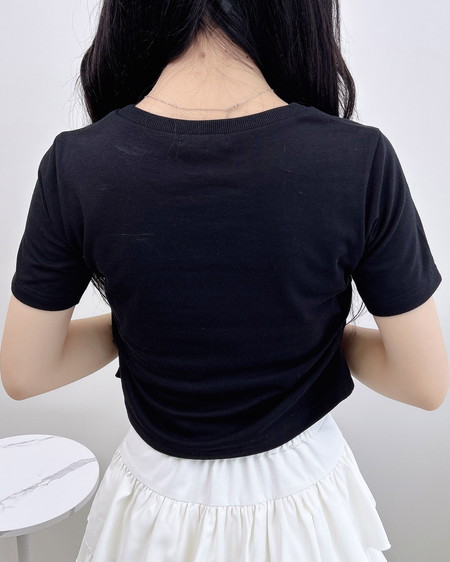 INGNI（イング） サイドギャザー貼付ロゴTシャツ ｸﾛ/ﾁｪｯｸ