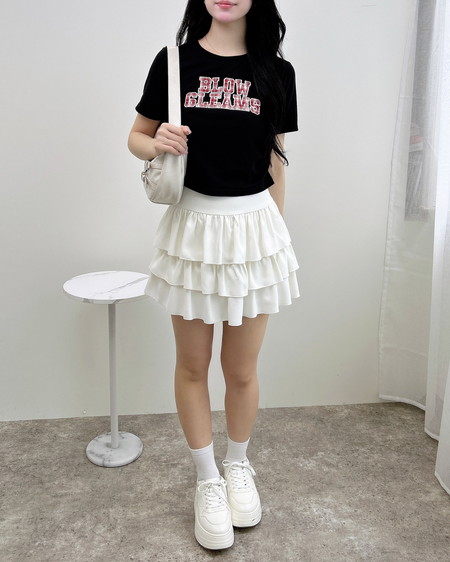 INGNI（イング） サイドギャザー貼付ロゴTシャツ ｸﾛ/ﾁｪｯｸ