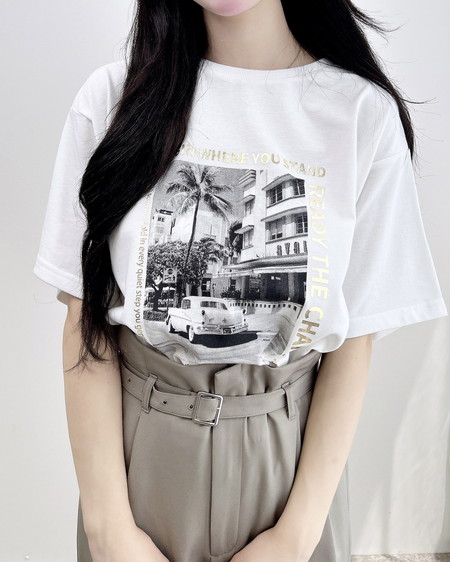 INGNI（イング） 転写箔プリントTシャツ ｵﾌﾎﾜｲﾄ/ｺﾞｰﾙﾄﾞ