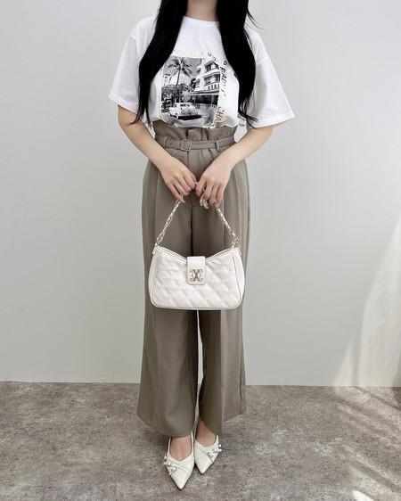 INGNI（イング） 共ベルト付ワイドパンツ ﾍﾞｰｼﾞｭ