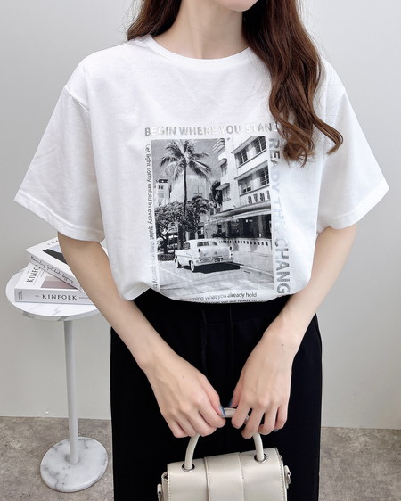 INGNI（イング） 転写箔プリントTシャツ ｵﾌﾎﾜｲﾄ/ｼﾙﾊﾞｰ