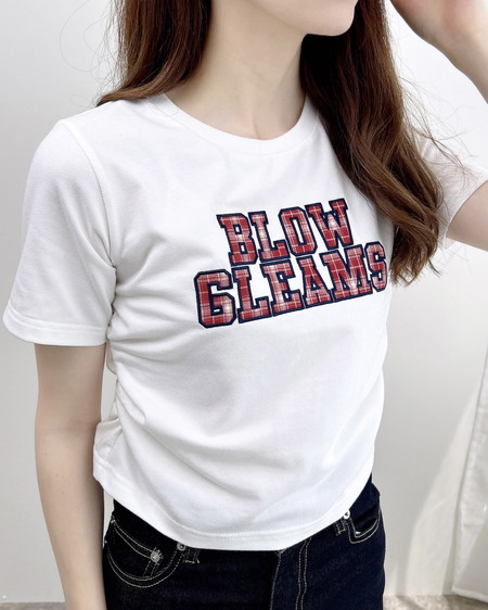 サイドギャザー貼付ロゴTシャツ