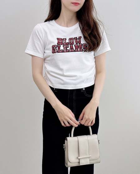 INGNI（イング） サイドギャザー貼付ロゴTシャツ ｵﾌﾎﾜｲﾄ/ﾁｪｯｸ