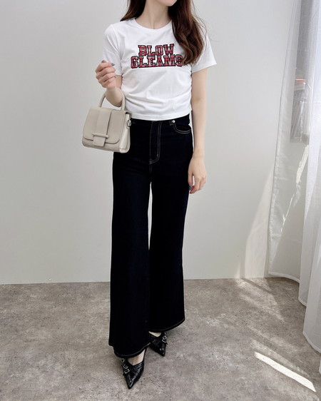 INGNI（イング） サイドギャザー貼付ロゴTシャツ ｵﾌﾎﾜｲﾄ/ﾁｪｯｸ