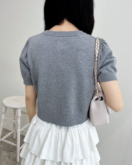 INGNI（イング） アーガイル半袖ニットカーディガン ｸﾞﾚｰ
