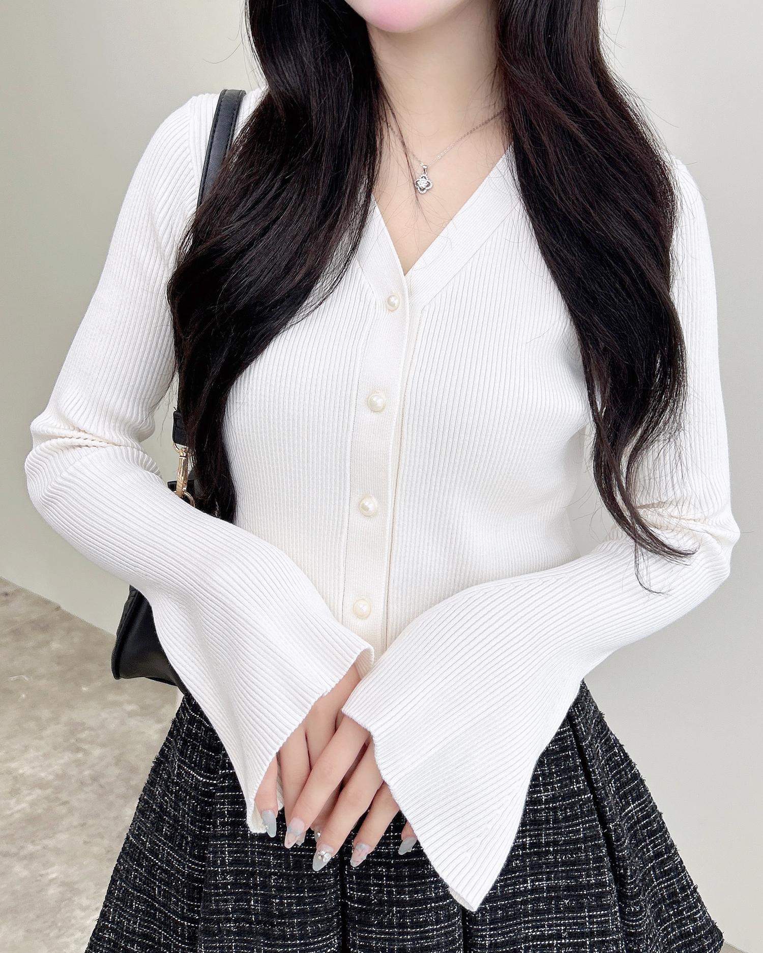 フレアスリーブリブニットカーディガン