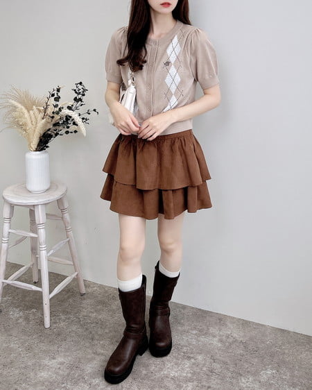 INGNI（イング） アーガイル半袖ニットカーディガン ﾍﾞｰｼﾞｭ