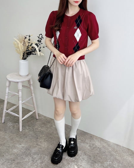 INGNI（イング） アーガイル半袖ニットカーディガン ﾎﾞﾙﾄﾞｰ