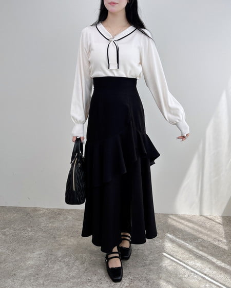 INGNI（イング） バックレースアップアシメスリットスカート ｸﾛ