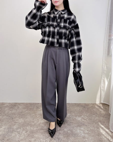 INGNI（イング） 共ベルト付ワイドパンツ ﾁｬｺｰﾙｸﾞﾚｰ