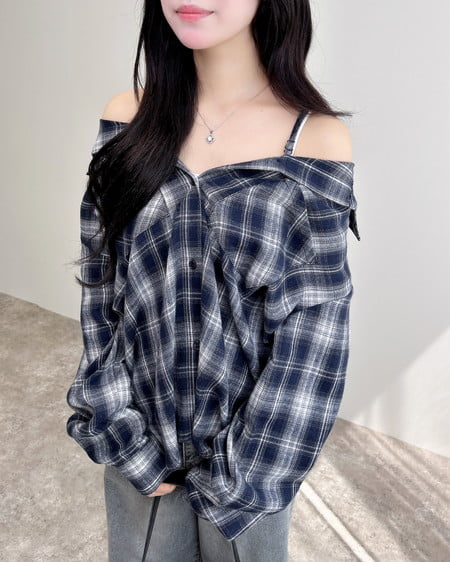 2Wayオフショルチェック柄シャツ
