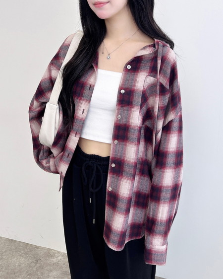 【8／26までの限定価格】【WEB限定】フードビッグチェックシャツ