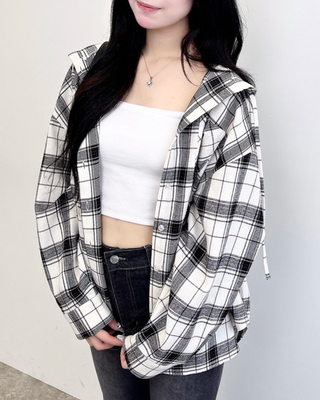 【8／26までの限定価格】【WEB限定】フードビッグチェックシャツ