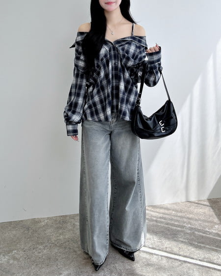 INGNI（イング） 2Wayオフショルチェック柄シャツ ｺﾝ/ﾁｪｯｸ