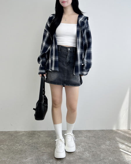 INGNI（イング） フードビッグチェック柄シャツ ｺﾝ/ﾁｪｯｸ