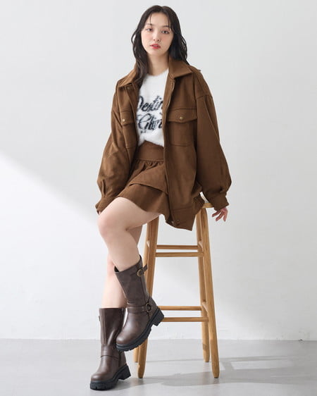INGNI（イング） インヒール厚底バイカーブーツ ﾀﾞｰｸﾌﾞﾗｳﾝ