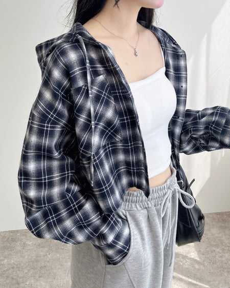 フードチェック柄ショートシャツ