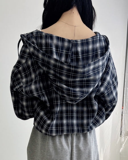 INGNI（イング） フードチェック柄ショートシャツ ｺﾝ/ﾁｪｯｸ