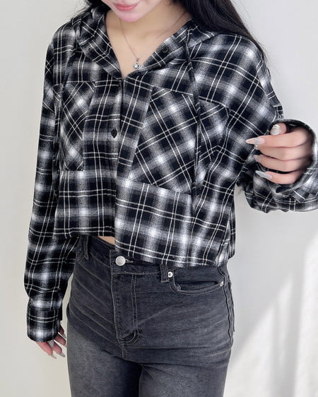 フードチェック柄ショートシャツ