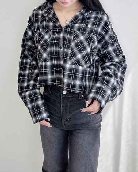 INGNI（イング） フードチェック柄ショートシャツ ｸﾛ/ﾁｪｯｸ