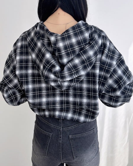 INGNI（イング） フードチェック柄ショートシャツ ｸﾛ/ﾁｪｯｸ