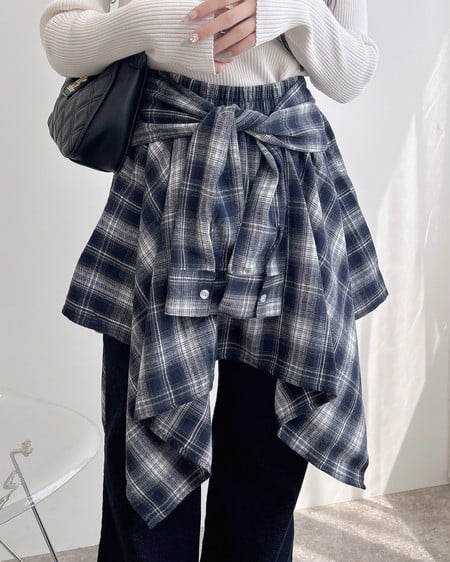 腰巻シャツ風チェック柄スカパン