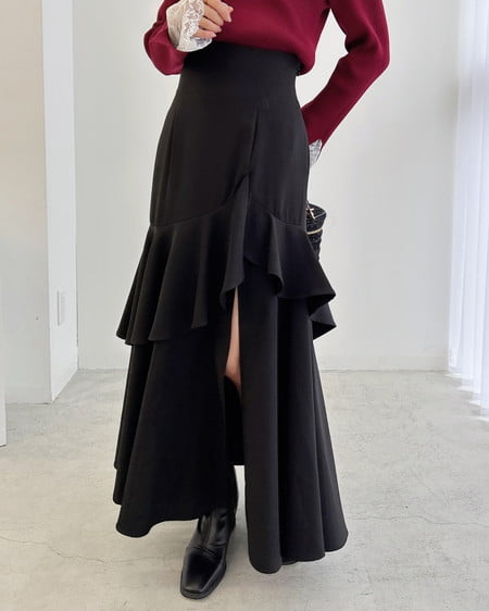 INGNI（イング） バックレースアップアシメスリットスカート ｸﾛ